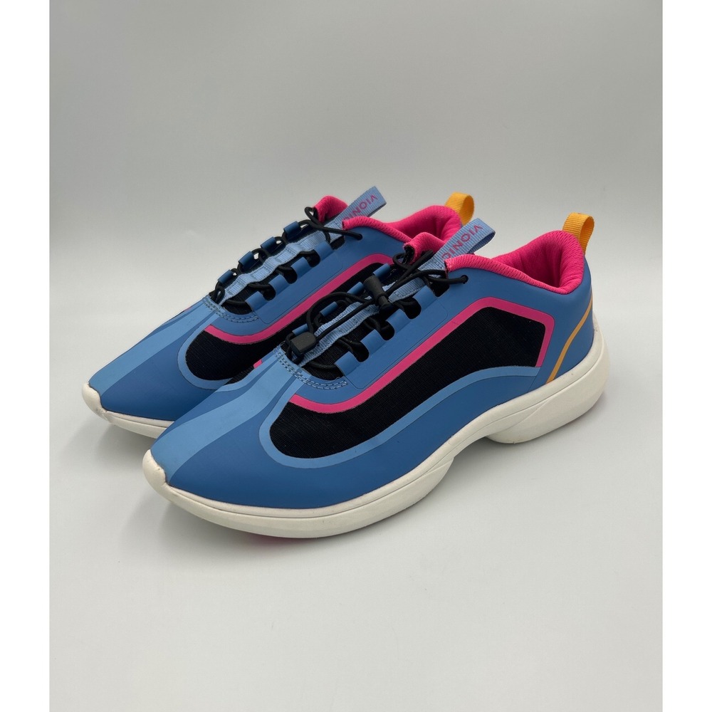 Vionic Aris Womens Size 7.5 Blue Pink Walking Sneakers Orthotic Bungee Laces
